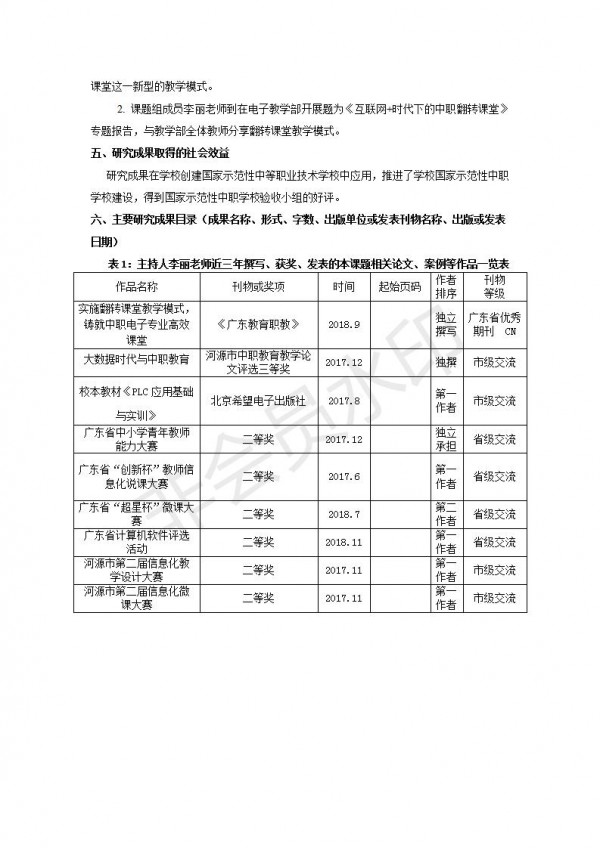 中职电子专业应用翻转课堂教学模式的探究与实践---李丽---成果公报---9_07